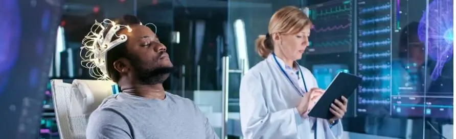 Man wearing brainwave scanning headset