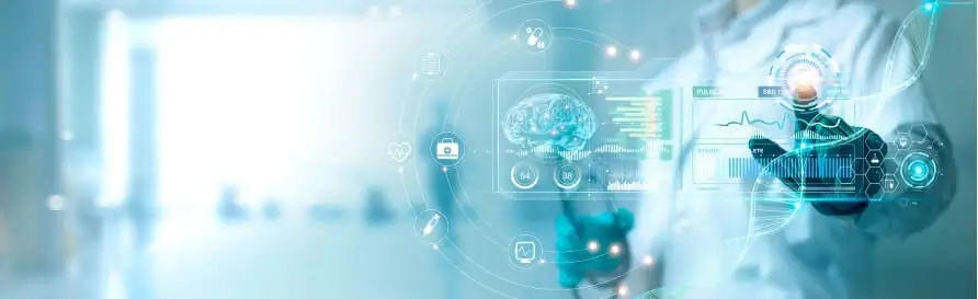 Doctor touching electronic medical record on virtual screen