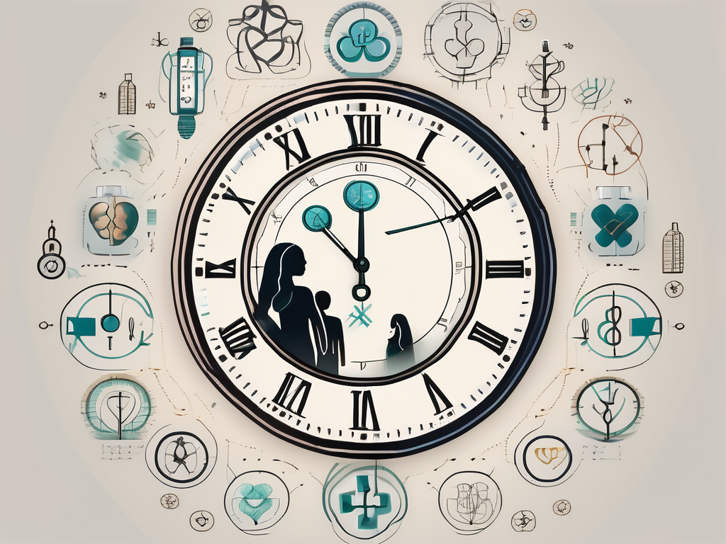 A clock surrounded by symbolic medical and fertility icons