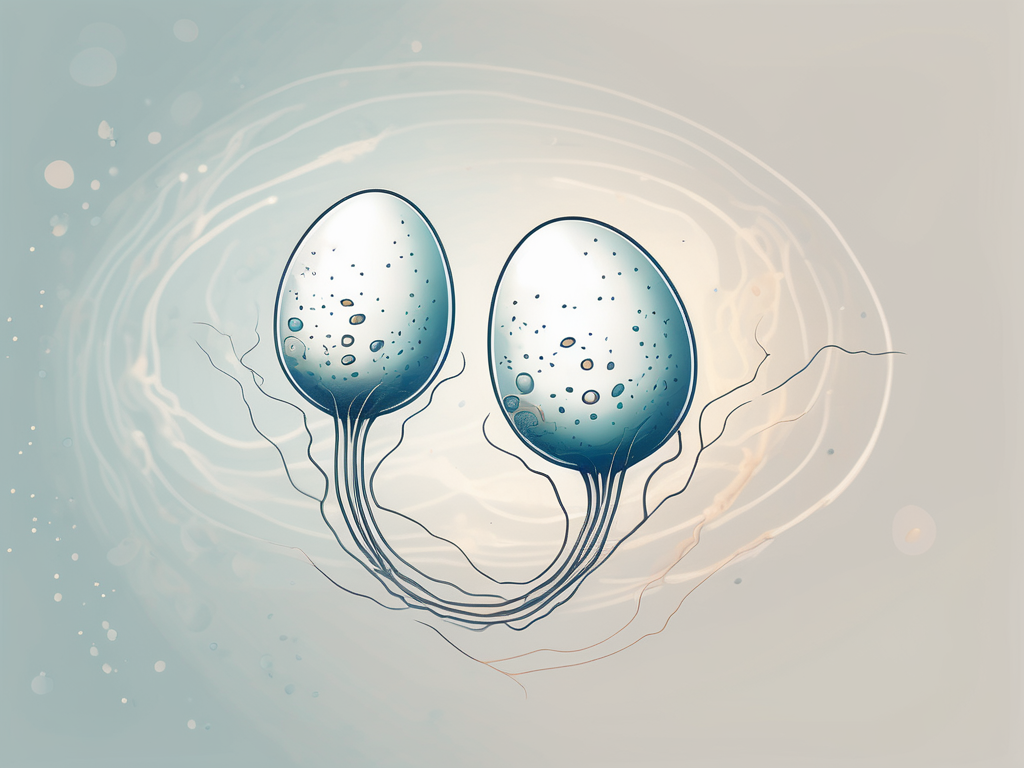 A pair of sperm cells swimming energetically towards a stylized egg